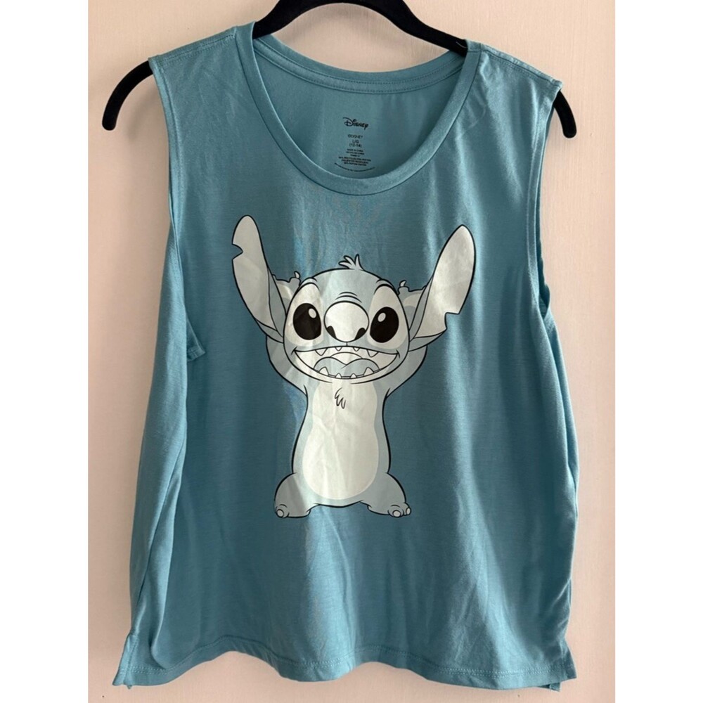 Disney Lilo & Stitch Blue Tank Top with Stitch Front Graphic Size L (12-14)